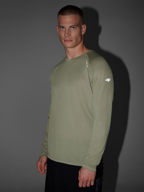 Męski longsleeve do biegania 4F 4FWAW25TFLOM413 - oliwkowy