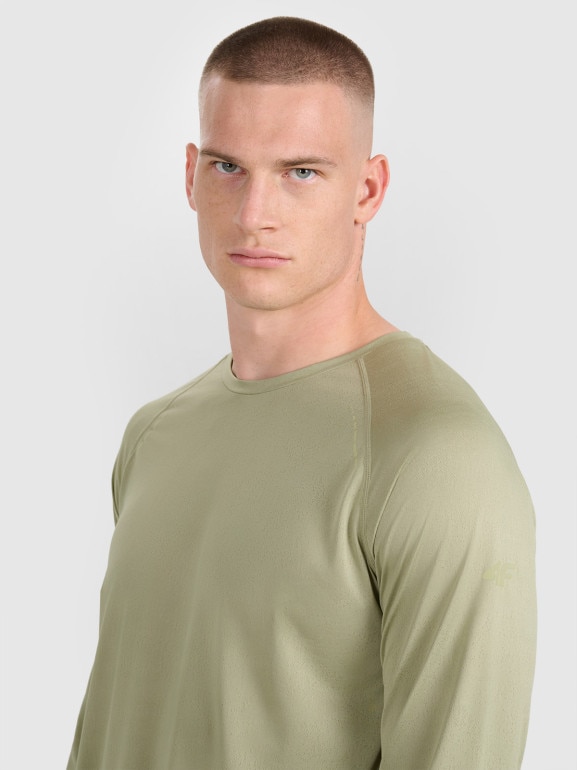Męski longsleeve do biegania 4F 4FWAW25TFLOM413 - oliwkowy