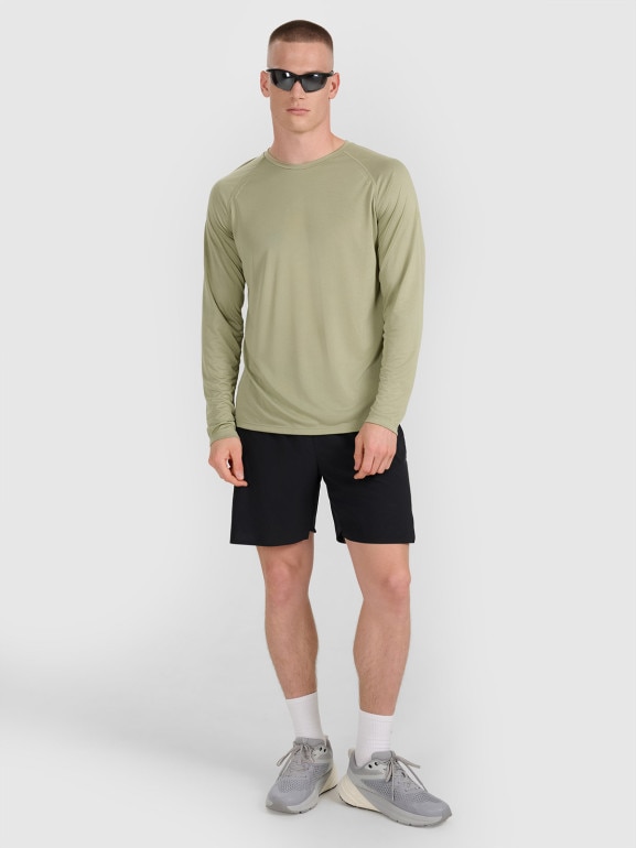 Męski longsleeve do biegania 4F 4FWAW25TFLOM413 - oliwkowy