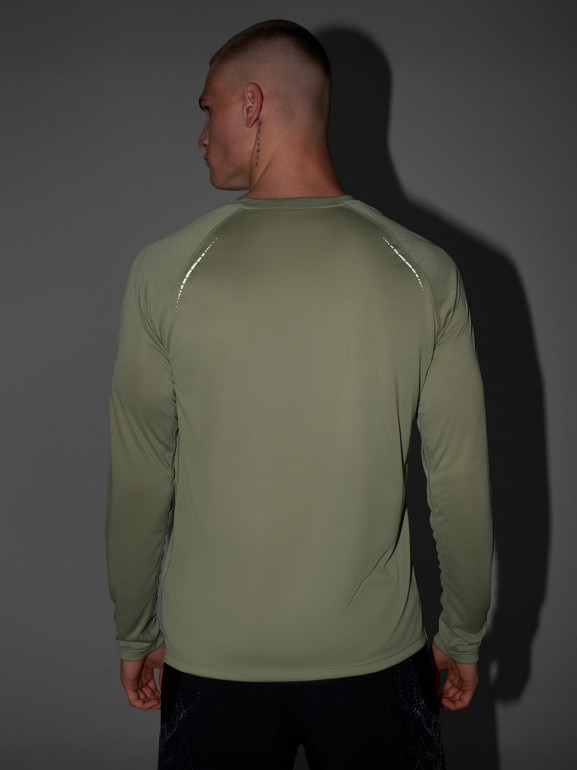Męski longsleeve do biegania 4F 4FWAW25TFLOM413 - oliwkowy
