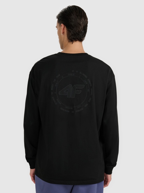 Męski longsleeve oversize z nadrukiem 4F 4FWAW25TLONM481 - czarny