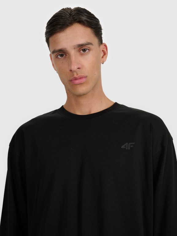 Męski longsleeve oversize z nadrukiem 4F 4FWAW25TLONM481 - czarny