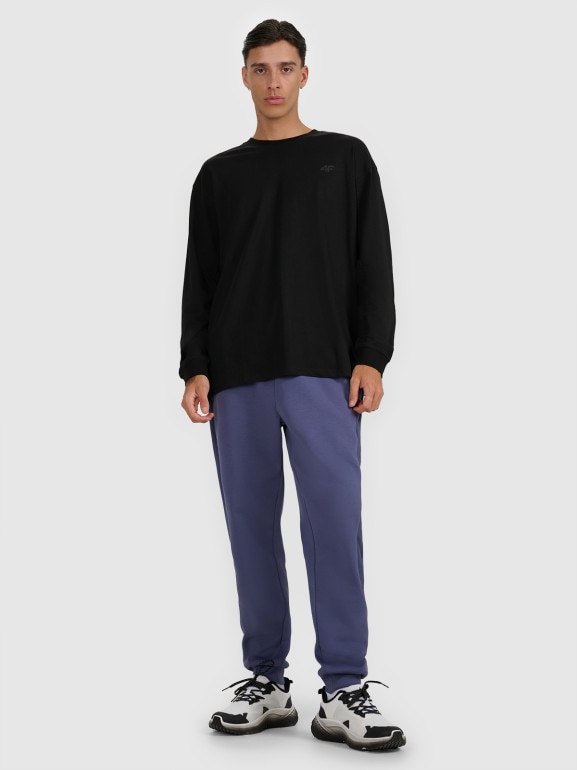 Męski longsleeve oversize z nadrukiem 4F 4FWAW25TLONM481 - czarny