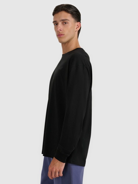 Męski longsleeve oversize z nadrukiem 4F 4FWAW25TLONM481 - czarny