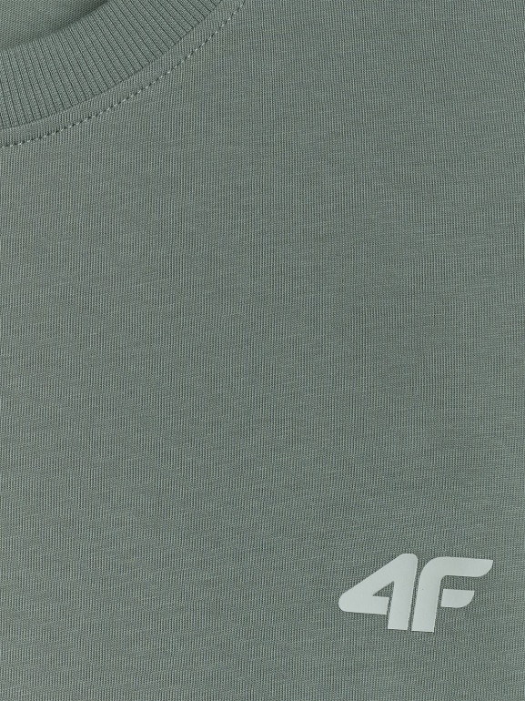 Męski longsleeve oversize z nadrukiem 4F 4FWAW25TLONM481 - oliwkowy