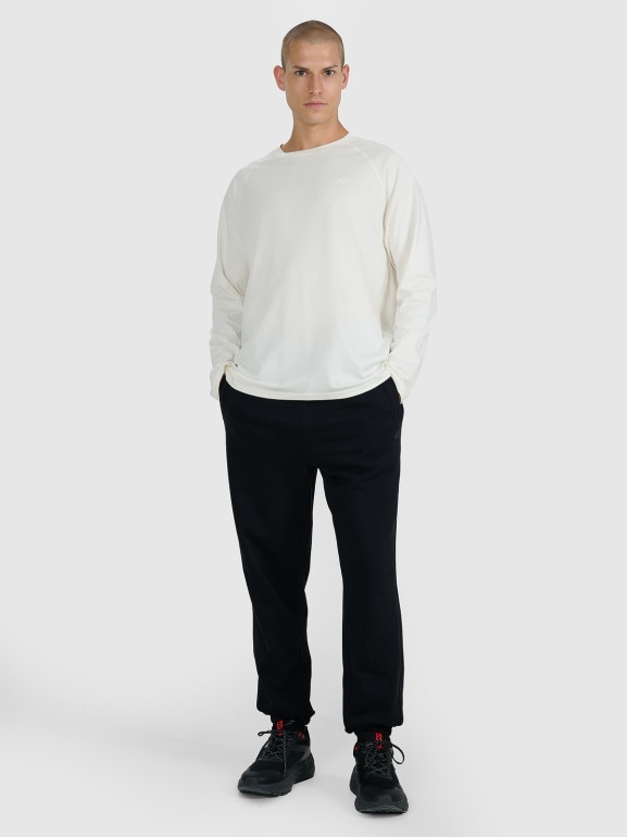 Męski longsleeve basic 4F 4FWAW25TLONM474 - beżowy