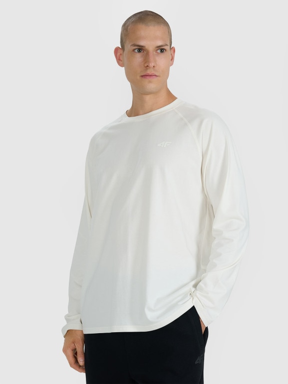 Męski longsleeve basic 4F 4FWAW25TLONM474 - beżowy