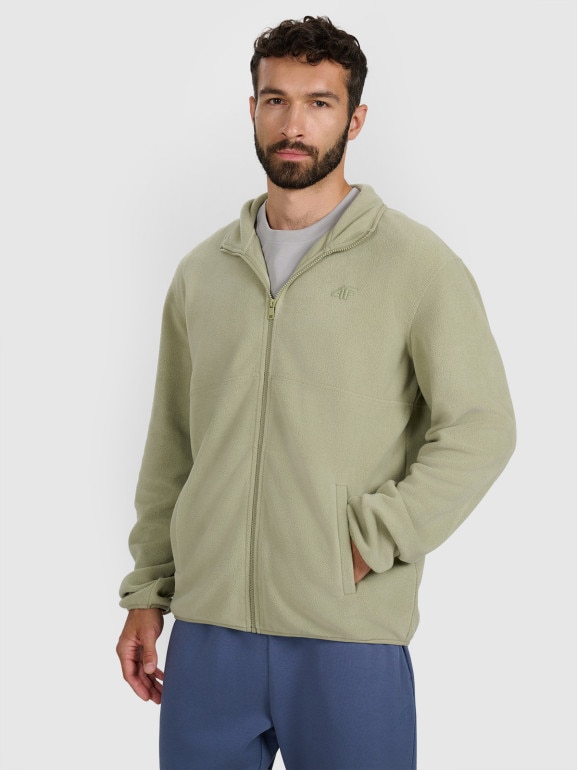 Męski polar nierozpinany ze stójką 4F 4FWAW25TFLEM357 - oliwkowy