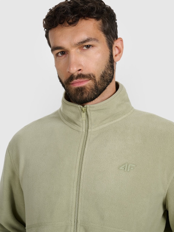 Męski polar nierozpinany ze stójką 4F 4FWAW25TFLEM357 - oliwkowy