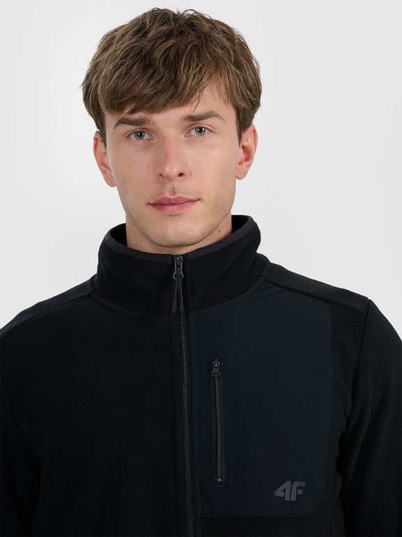 Męski polar rozpinany bez kaptura 4F 4FWAW25TFLEM414 - czarny