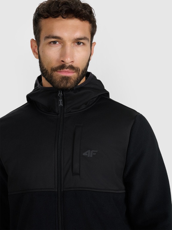 Męski polar rozpinany bez kaptura 4F 4FWAW25TFLEM417 - czarny