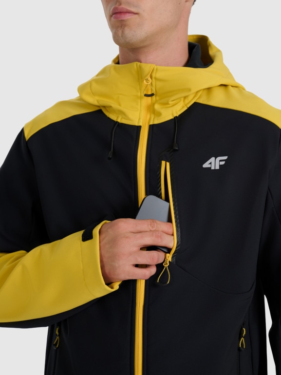 Męski softshell rozpinany z kapturem 4F 4FRAW25TSOFM506 - czarny