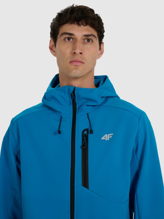 Męski softshell rozpinany z kapturem 4F 4FRAW25TSOFM506 - niebieski