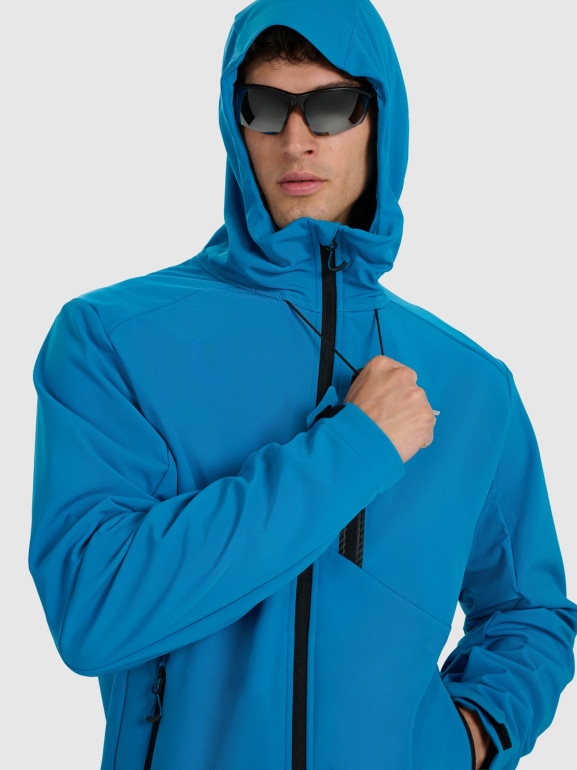 Męski softshell rozpinany z kapturem 4F 4FRAW25TSOFM506 - niebieski