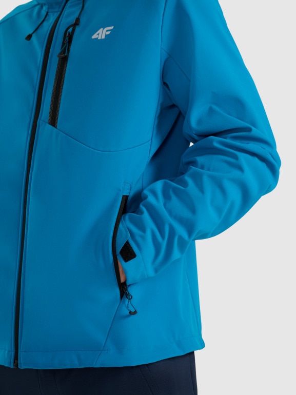 Męski softshell rozpinany z kapturem 4F 4FRAW25TSOFM506 - niebieski