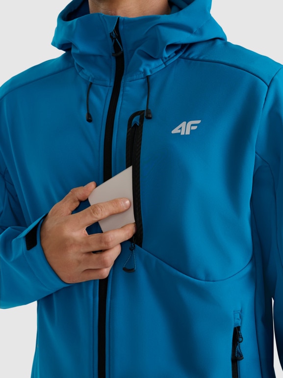 Męski softshell rozpinany z kapturem 4F 4FRAW25TSOFM506 - niebieski