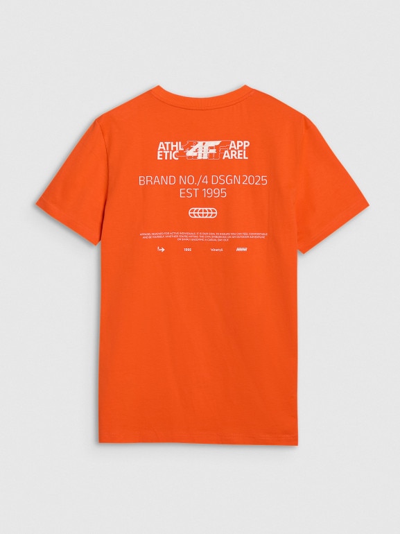 Męski t-shirt z nadrukiem 4F 4FRSS25TTSHM2733 - pomarańczowy