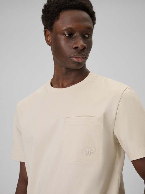 Męski t-shirt basic 4F 4FRSS26TTSHM3637 - beżowy