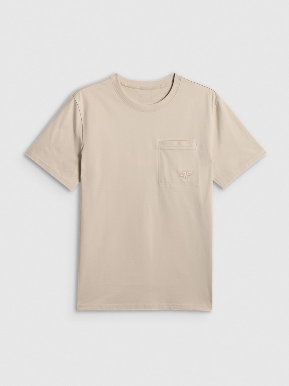 Męski t-shirt basic 4F 4FRSS26TTSHM3637 - beżowy