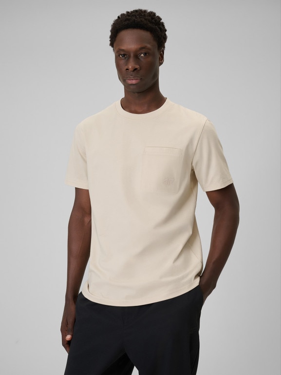 Męski t-shirt basic 4F 4FRSS26TTSHM3637 - beżowy