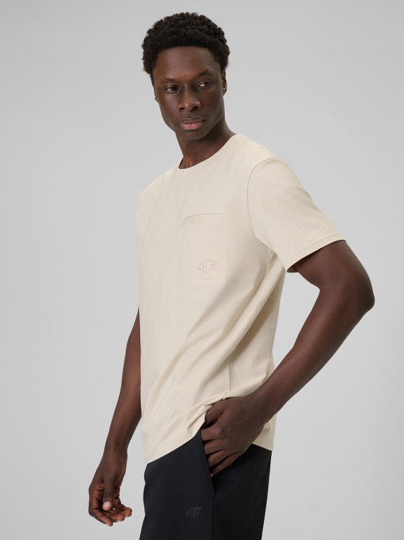 Męski t-shirt basic 4F 4FRSS26TTSHM3637 - beżowy