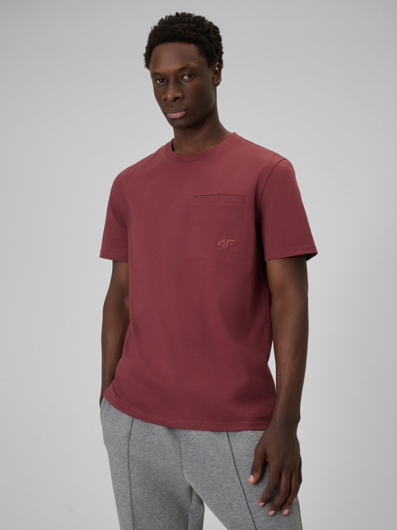 Męski t-shirt basic 4F 4FRSS26TTSHM3637 - burgundowy