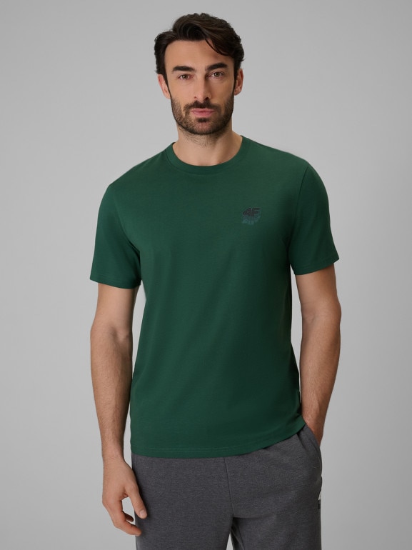 Męski t-shirt bez nadruku 4F 4FRSS26TTSHM3973 - zielony