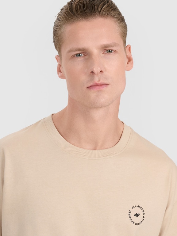 Męski t-shirt oversize z nadrukiem 4F 4FRSS25TTSHM2991 - beżowy