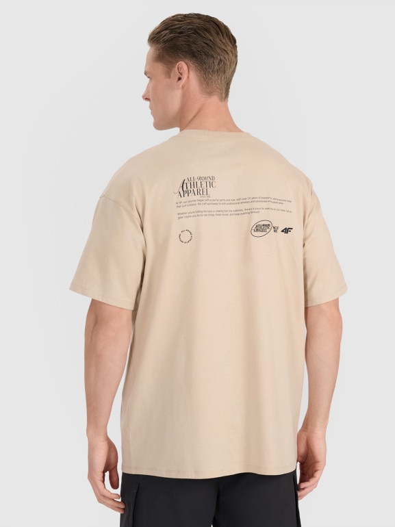Męski t-shirt oversize z nadrukiem 4F 4FRSS25TTSHM2991 - beżowy