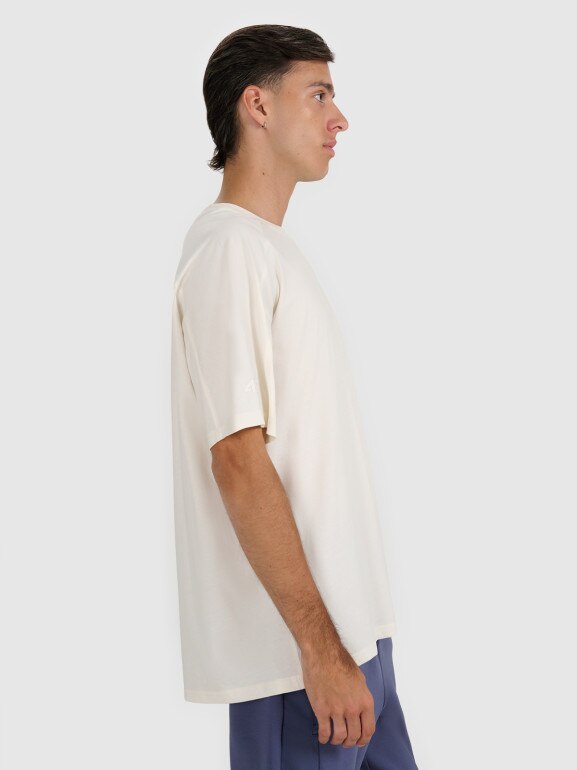Męski t-shirt oversize z nadrukiem 4F 4FWAW25TTSHM2401 - beżowy