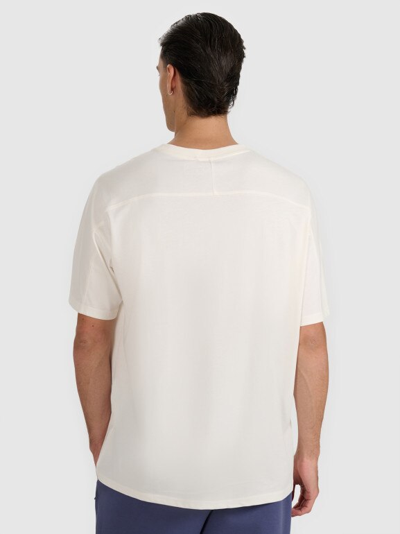 Męski t-shirt oversize z nadrukiem 4F 4FWAW25TTSHM2401 - beżowy