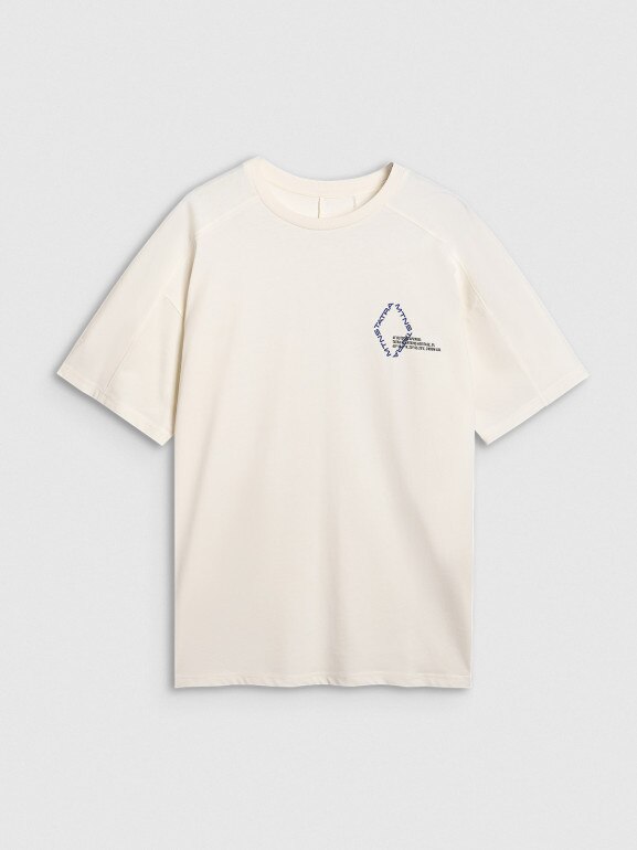 Męski t-shirt oversize z nadrukiem 4F 4FWAW25TTSHM2401 - beżowy