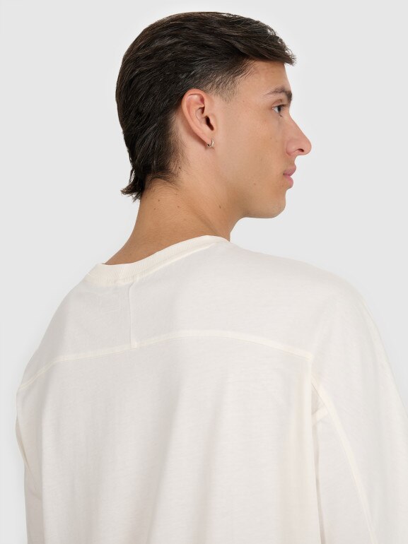 Męski t-shirt oversize z nadrukiem 4F 4FWAW25TTSHM2401 - beżowy