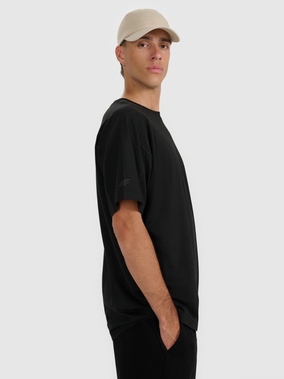 Męski t-shirt oversize z nadrukiem 4F 4FWAW25TTSHM2401 - czarny