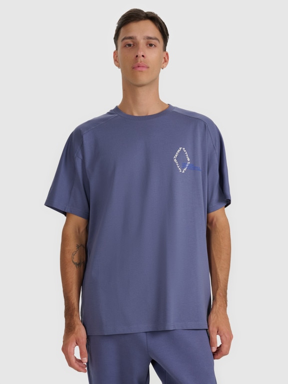 Męski t-shirt oversize z nadrukiem 4F 4FWAW25TTSHM2401 - niebieski