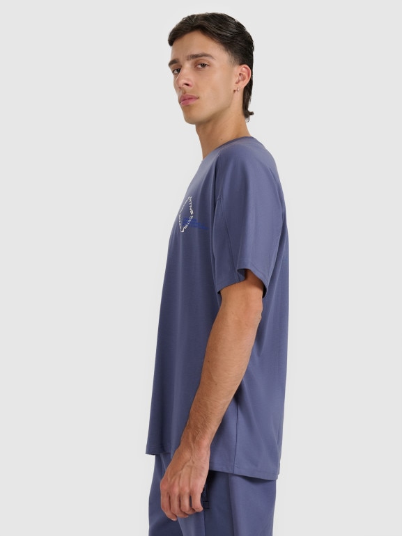 Męski t-shirt oversize z nadrukiem 4F 4FWAW25TTSHM2401 - niebieski