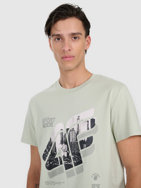 Męski t-shirt z nadrukiem 4F 4FRAW25TTSHM3223 - zielony