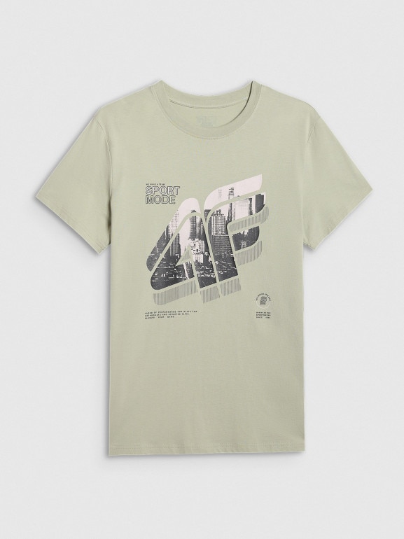 Męski t-shirt z nadrukiem 4F 4FRAW25TTSHM3223 - zielony