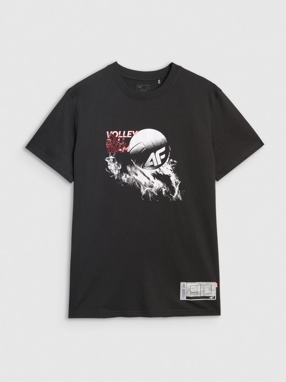 Męski t-shirt z nadrukiem 4F 4FRAW25TTSHM3235 - czarny