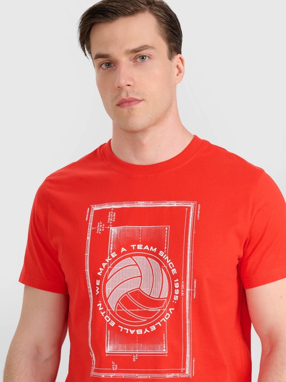 Męski t-shirt z nadrukiem 4F 4FRAW25TTSHM3236 - czerwony