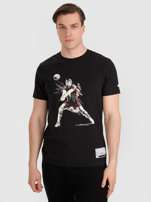 Męski t-shirt z nadrukiem 4F 4FRAW25TTSHM3237 - czarny