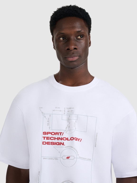 Męski t-shirt z nadrukiem 4F 4FRAW25TTSHM3257 - biały