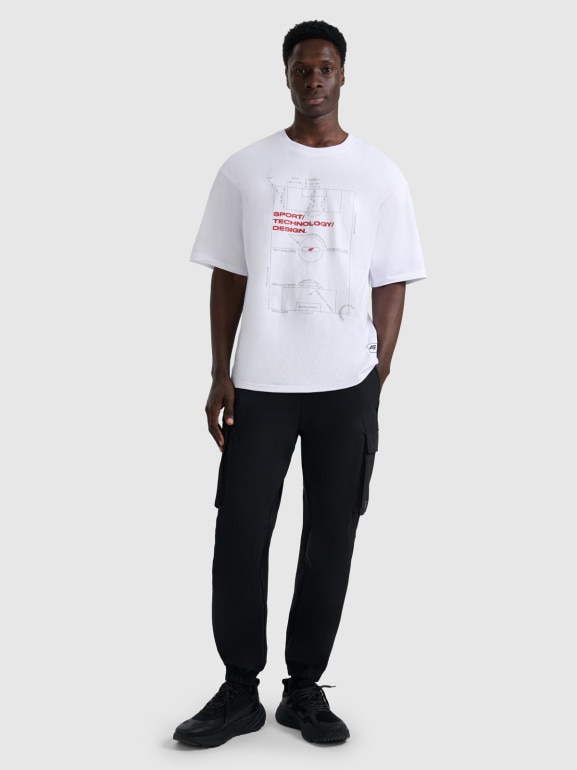 Męski t-shirt z nadrukiem 4F 4FRAW25TTSHM3257 - biały