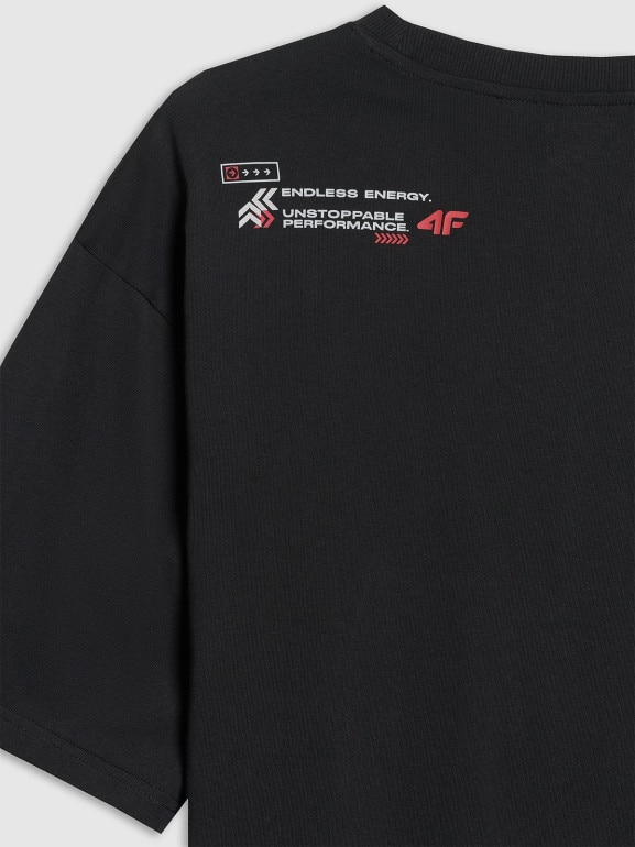 Męski t-shirt z nadrukiem 4F 4FRAW25TTSHM3257 - czarny