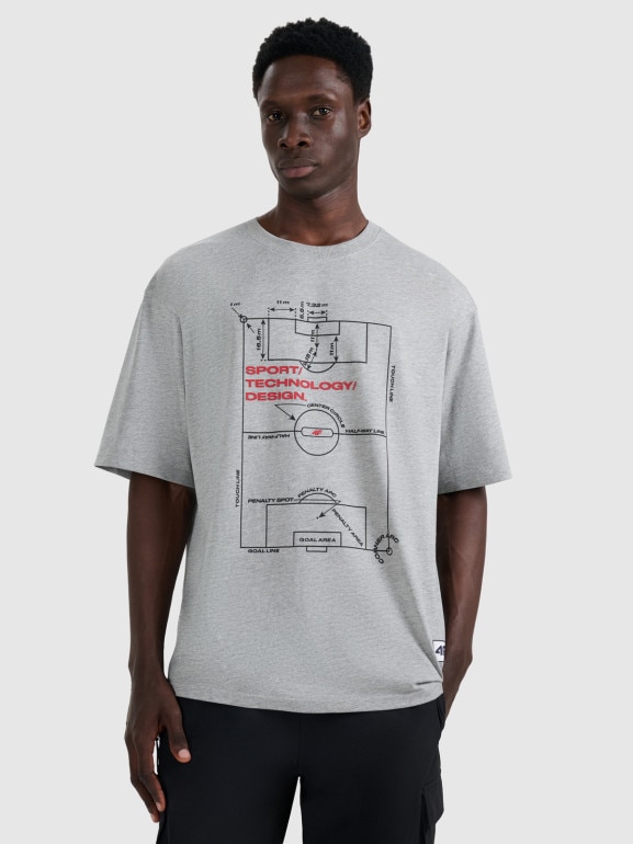 Męski t-shirt z nadrukiem 4F 4FRAW25TTSHM3257 - szary