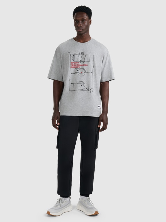 Męski t-shirt z nadrukiem 4F 4FRAW25TTSHM3257 - szary
