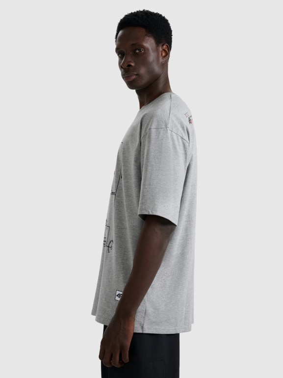 Męski t-shirt z nadrukiem 4F 4FRAW25TTSHM3257 - szary