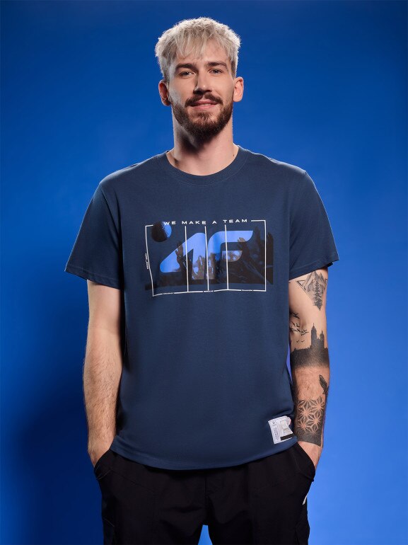 Męski t-shirt z nadrukiem 4F 4FRAW25TTSHM3298 - turkusowy