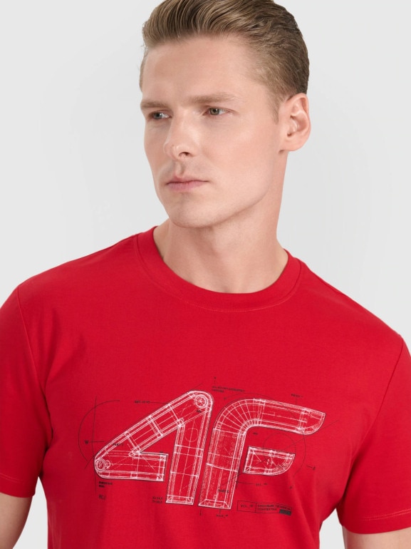 Męski t-shirt z nadrukiem 4F 4FRAW25TTSHM3311 - czerwony