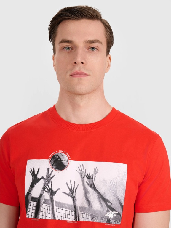 Męski t-shirt z nadrukiem 4F 4FRAW25TTSHM3319 - czerwony